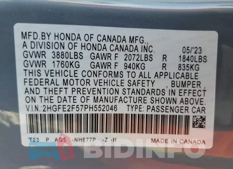 2HGFE2F57PH552046 Photo# 12