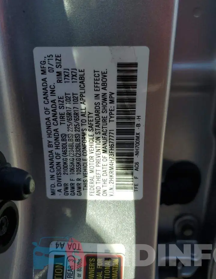 2HKRM4H73FH677771 Photo# 12