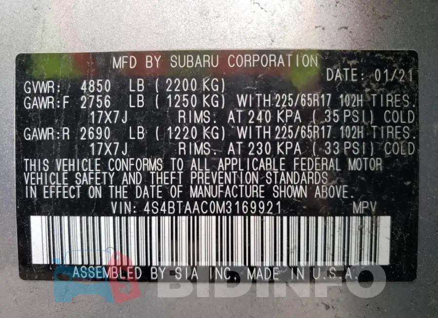 4S4BTAAC0M3169921 Photo# 12