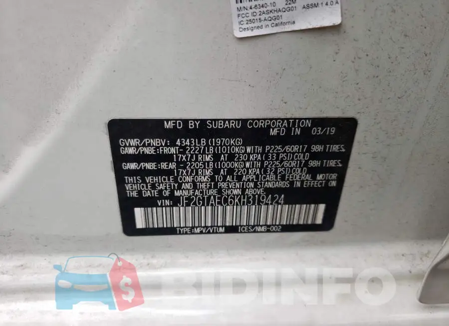 JF2GTAEC6KH319424 Photo# 12
