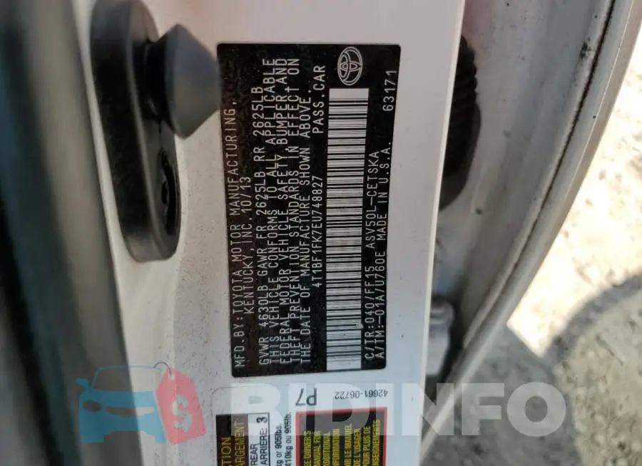 4T1BF1FK7EU748827 Photo# 12