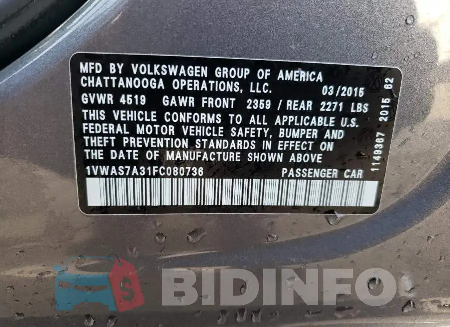1VWAS7A31FC080736 Photo# 12