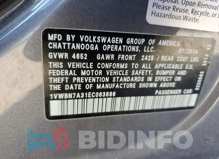 1VWBN7A31EC063686 Photo# 13