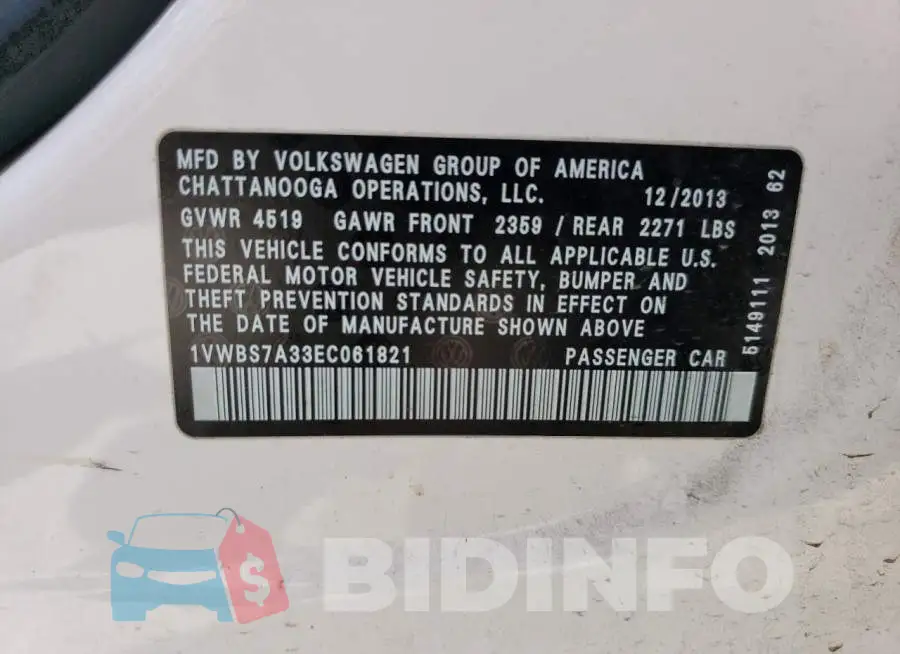 1VWBS7A33EC061821 Photo# 12
