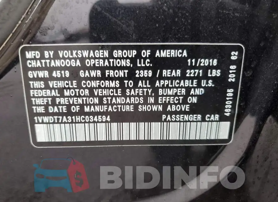 1VWDT7A31HC034594 Photo# 12