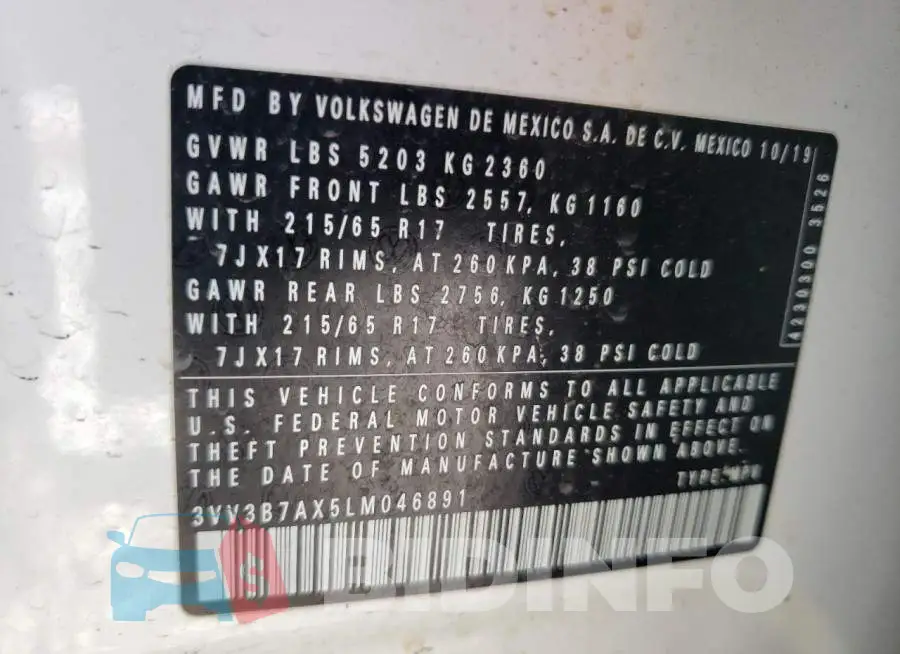 3VV3B7AX5LM046891 Photo# 13