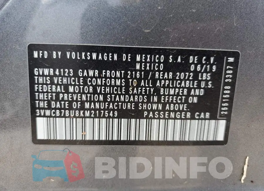3VWCB7BU8KM217549 Photo# 12