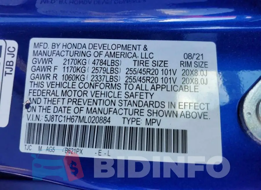 5J8TC1H67ML020884 Photo# 13