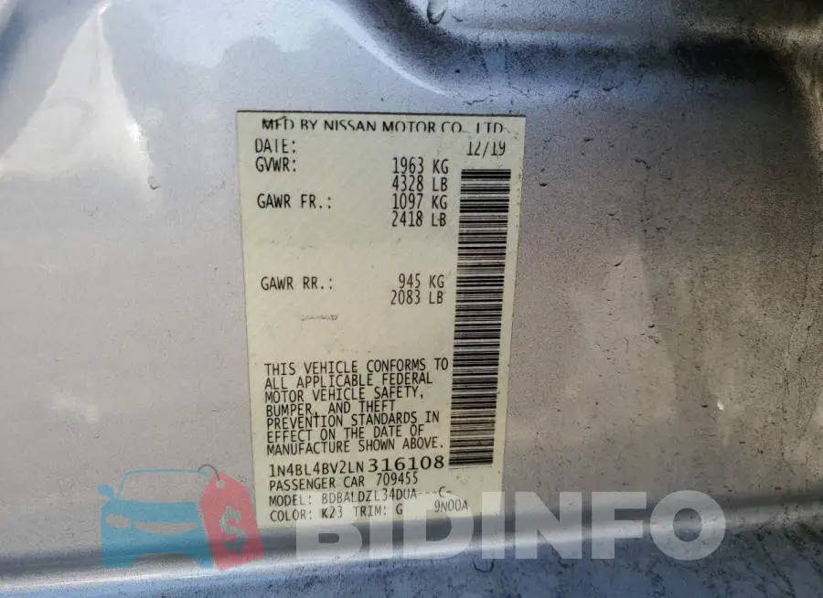 1N4BL4BV2LN316108 Photo# 12