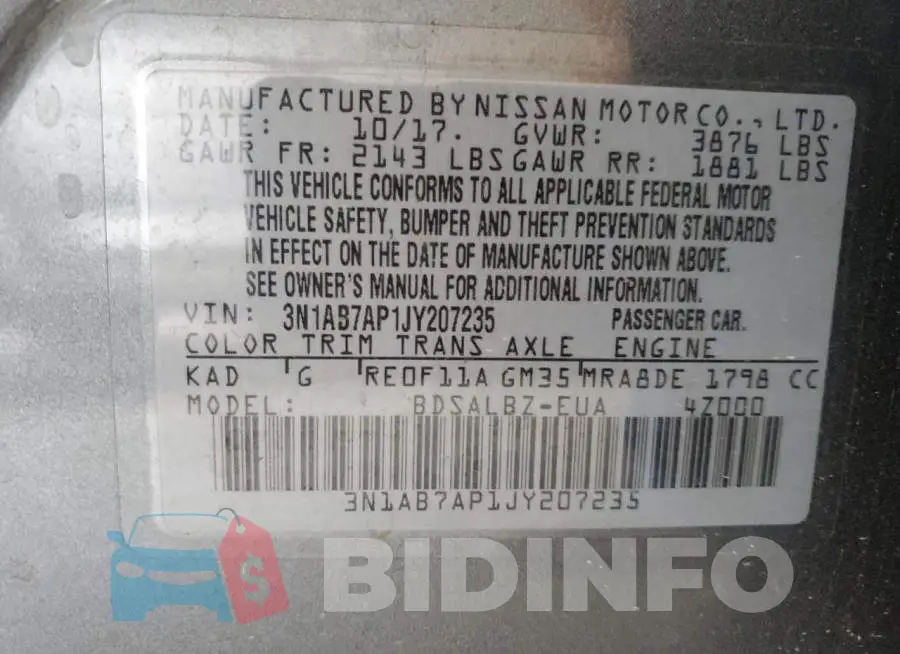 3N1AB7AP1JY207235 Photo# 13