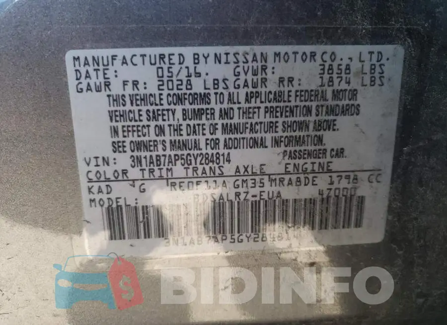 3N1AB7AP5GY284814 Photo# 13