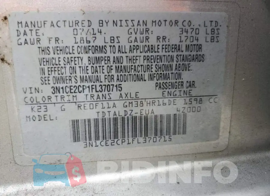 3N1CE2CP1FL370715 Photo# 12