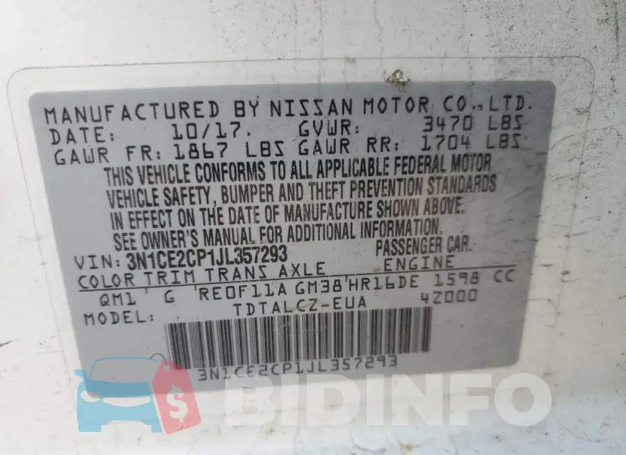 3N1CE2CP1JL357293 Photo# 12