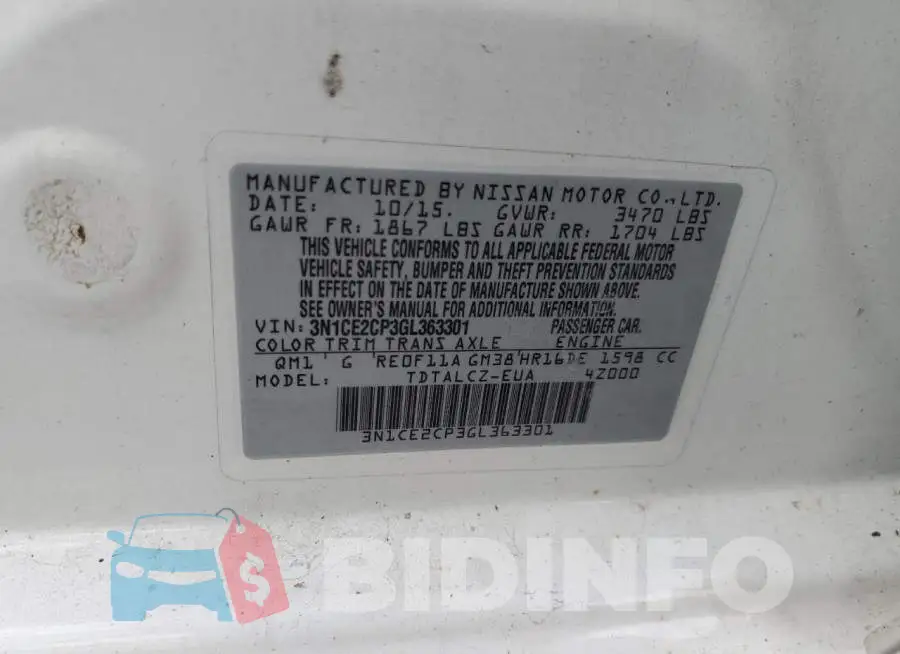 3N1CE2CP3GL363301 Photo# 12