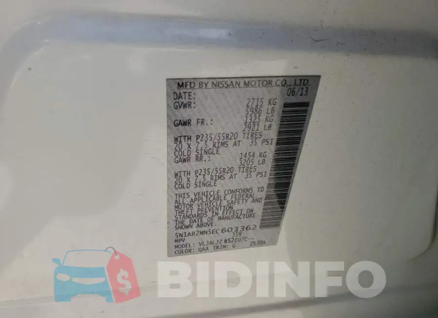 5N1AR2MN5EC603362 Photo# 13