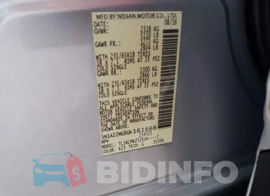 5N1AZ2MG8GN161668 Photo# 13