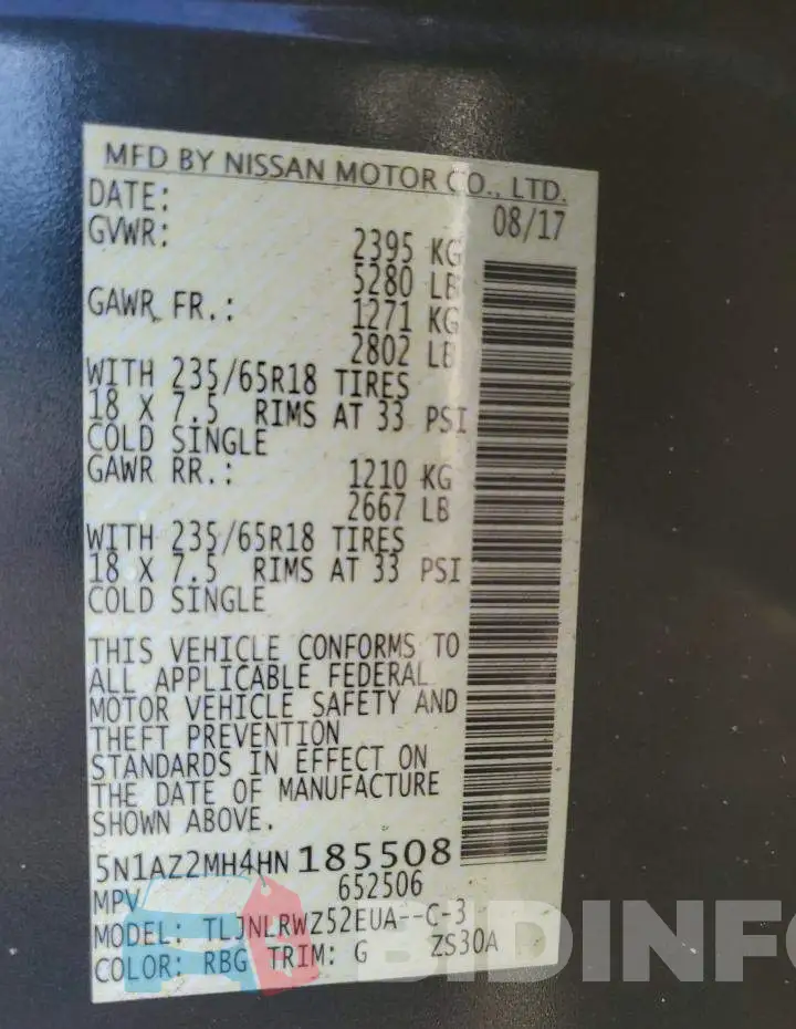5N1AZ2MH4HN185508 Photo# 12