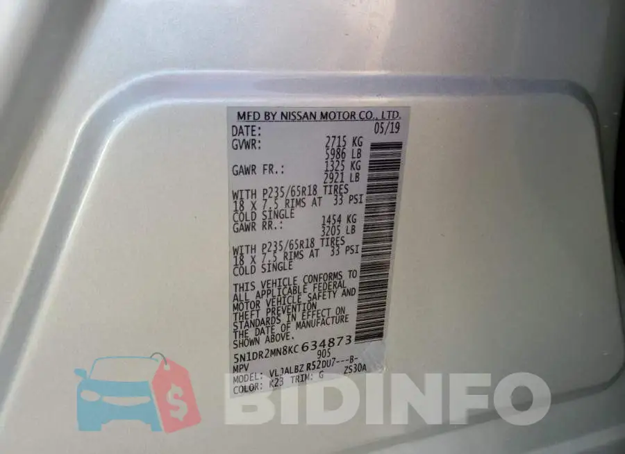 5N1DR2MN8KC634873 Photo# 13