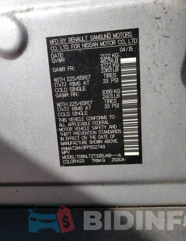KNMAT2MV3FP552749 Photo# 13