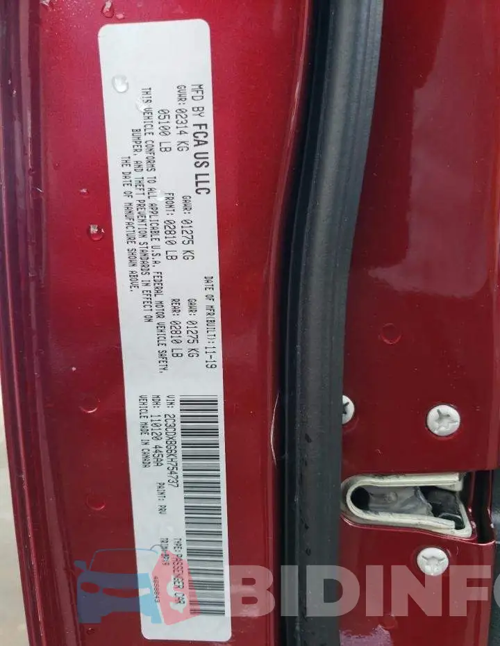 2C3CDXBG6KH754737 Photo# 13