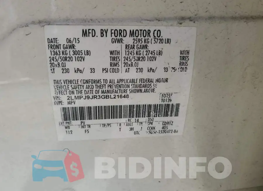 2LMPJ9JR3GBL21648 Photo# 14