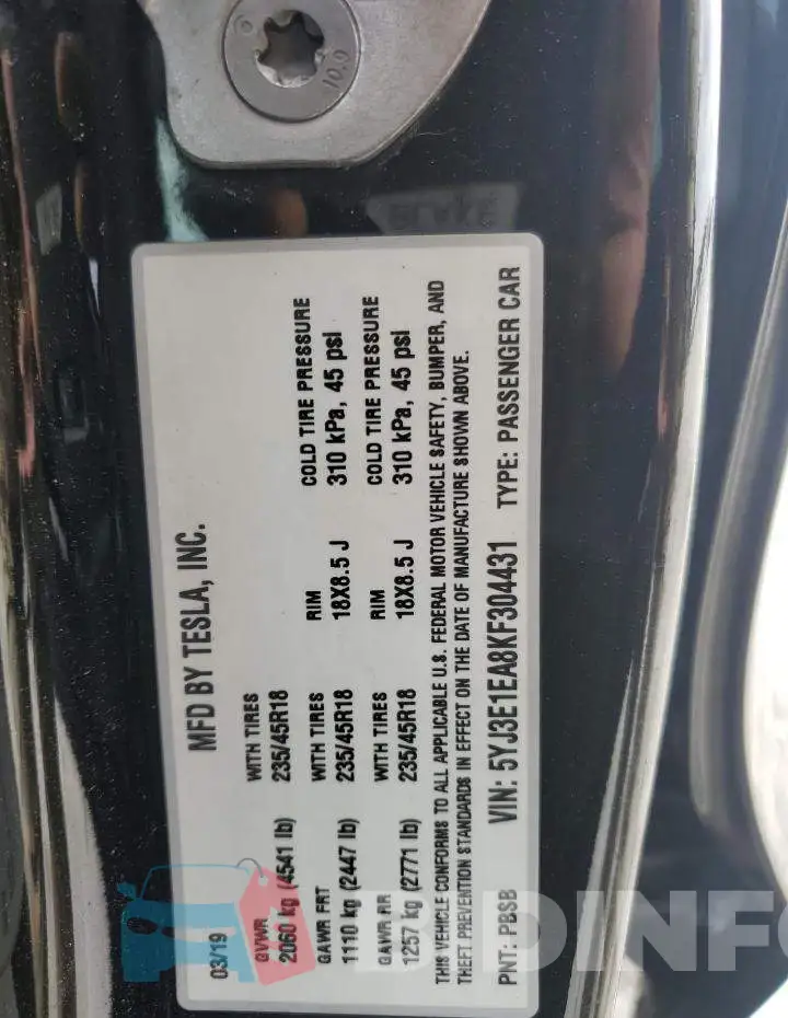 5YJ3E1EA8KF304431 Photo# 12
