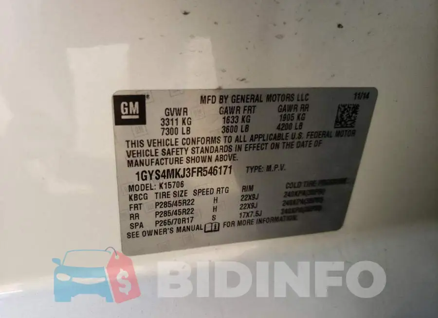 1GYS4MKJ3FR546171 Photo# 14