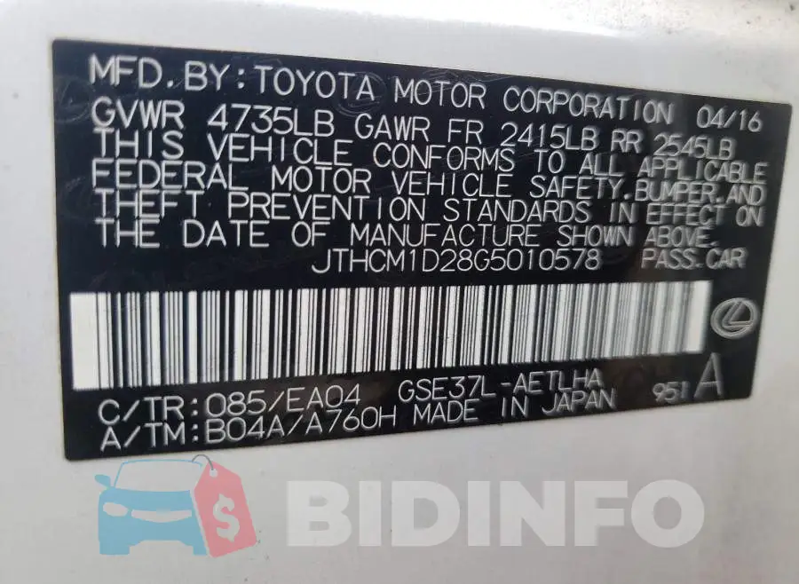JTHCM1D28G5010578 Photo# 10