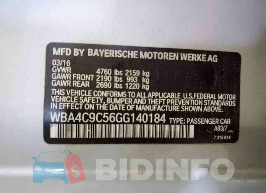 WBA4C9C56GG140184 Photo# 12