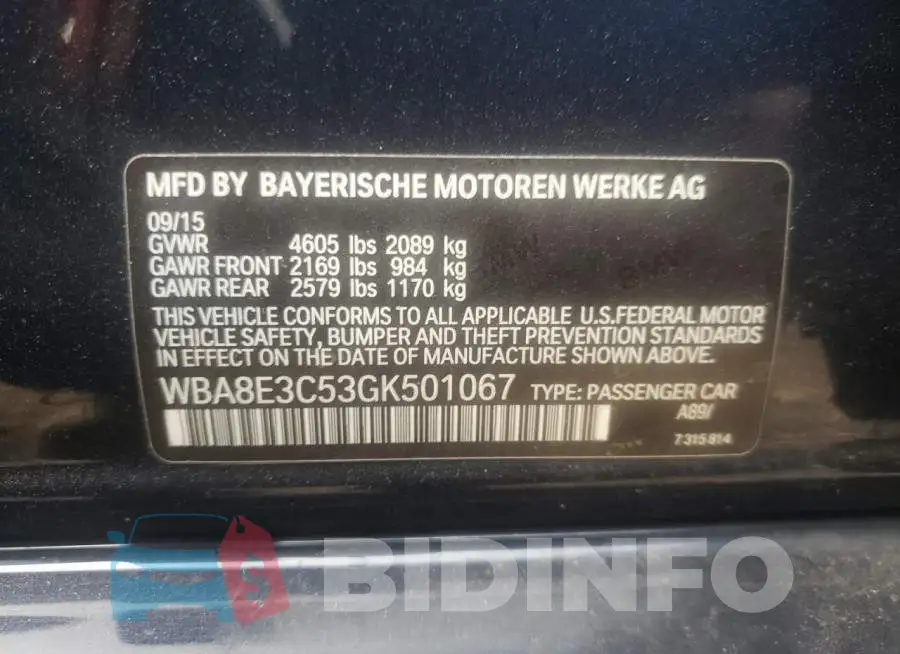WBA8E3C53GK501067 Photo# 12