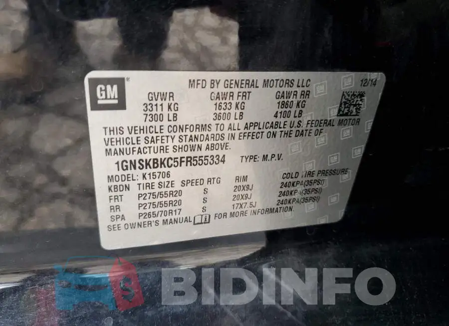 1GNSKBKC5FR555334 Photo# 13
