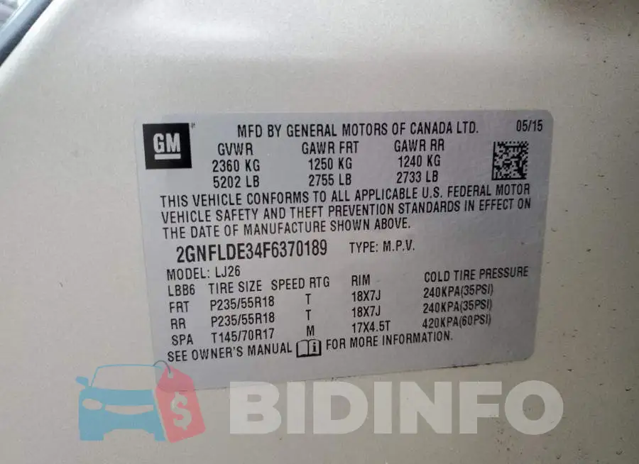2GNFLDE34F6370189 Photo# 13