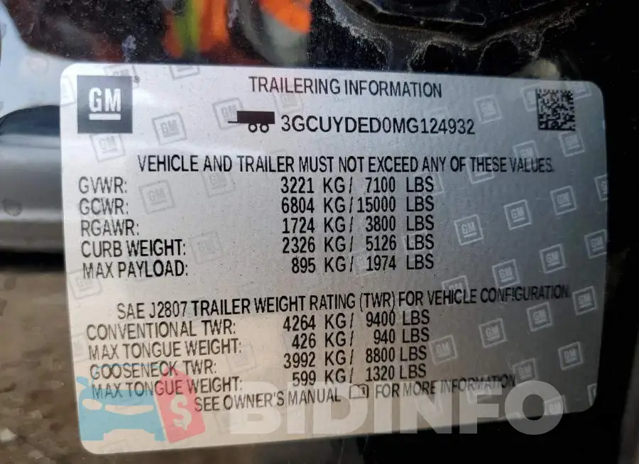 3GCUYDED0MG124932 Photo# 12