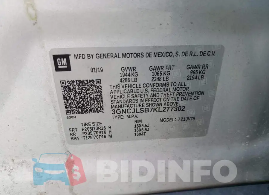 3GNCJLSB7KL277302 Photo# 14