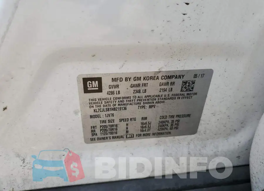KL7CJLSB1HB219136 Photo# 12