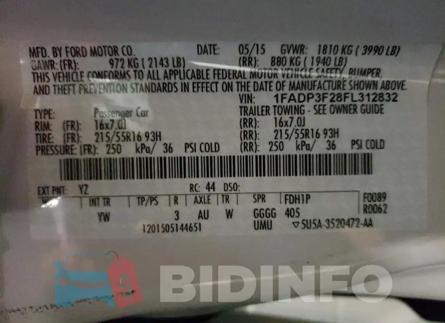 1FADP3F28FL312832 Photo# 12