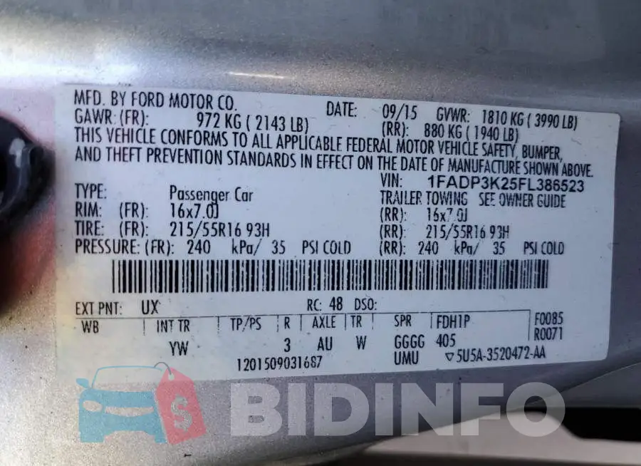1FADP3K25FL386523 Photo# 12