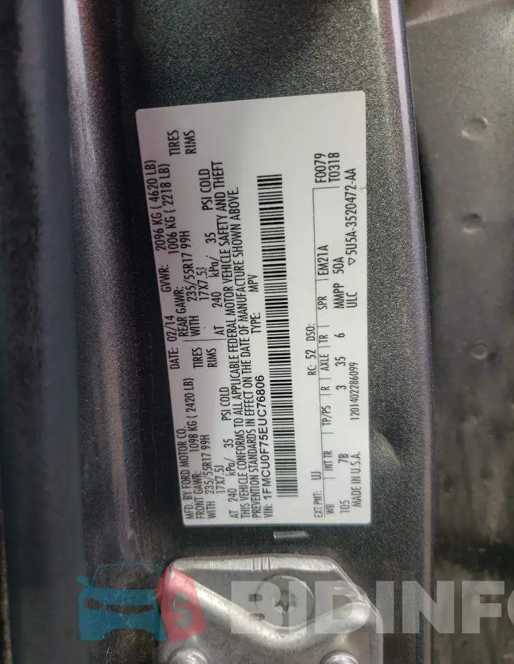 1FMCU0F75EUC76806 Photo# 13