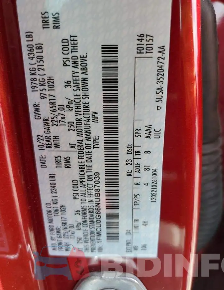 1FMCU0G66NUB87039 Photo# 13