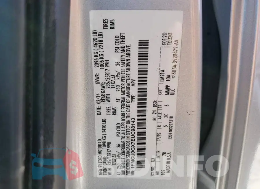 1FMCU0GX7EUC98143 Photo# 13