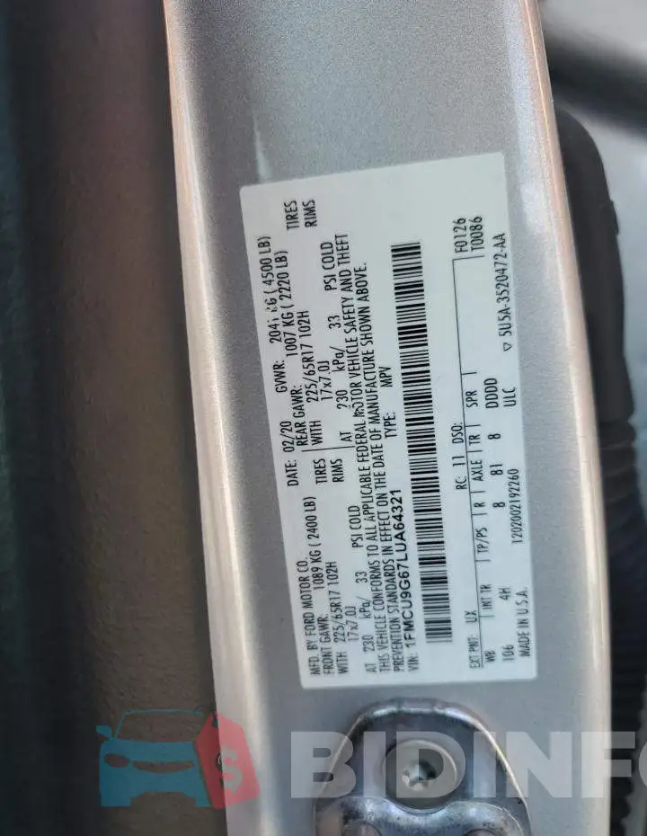 1FMCU9G67LUA64321 Photo# 12