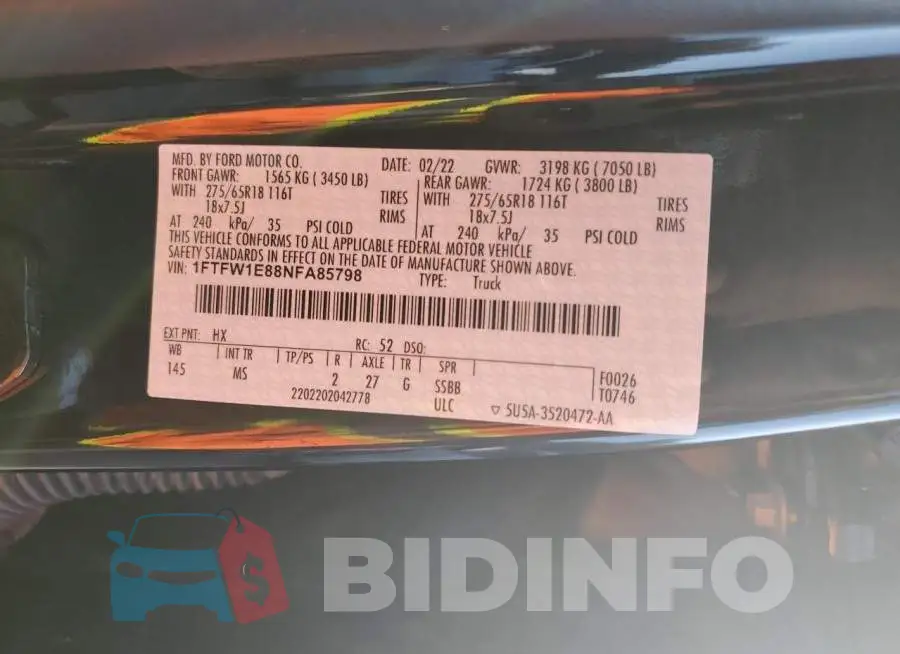 1FTFW1E88NFA85798 Photo# 13