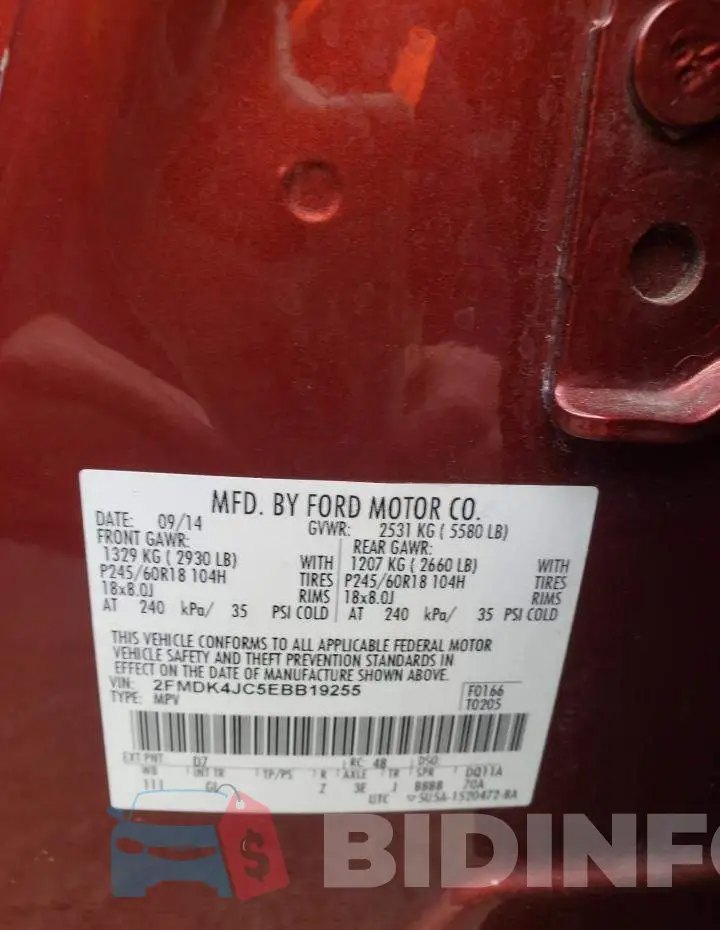 2FMDK4JC5EBB19255 Photo# 13
