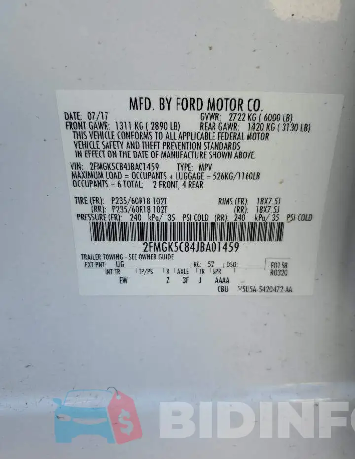 2FMGK5C84JBA01459 Photo# 12