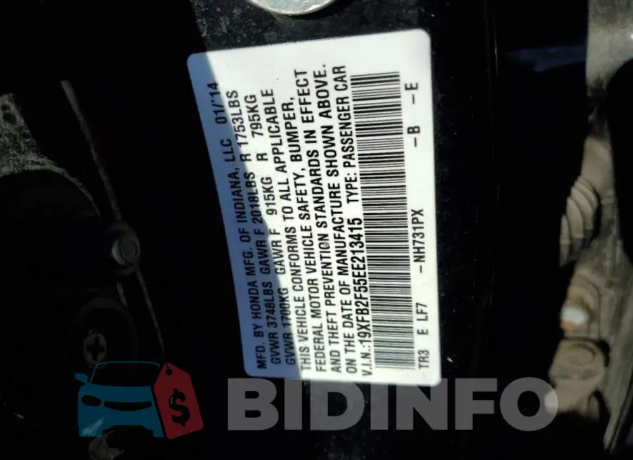 19XFB2F55EE213415 Photo# 12