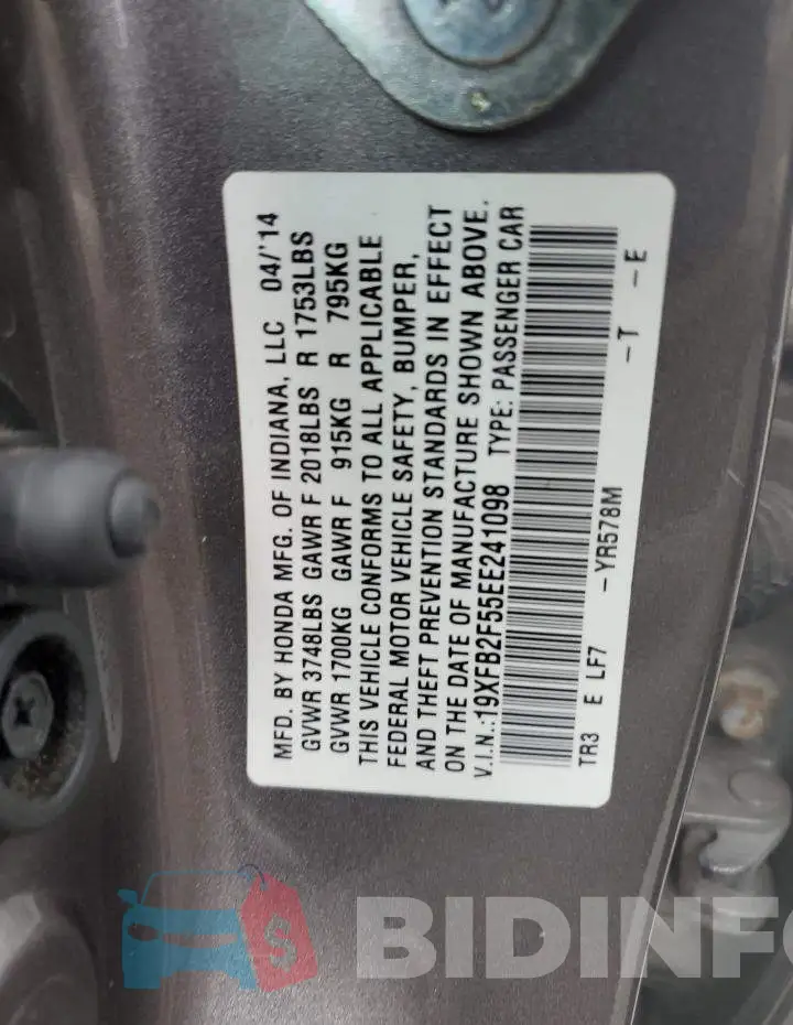 19XFB2F55EE241098 Photo# 12