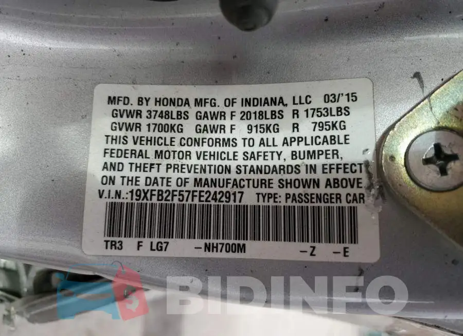 19XFB2F57FE242917 Photo# 13