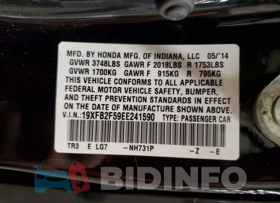 19XFB2F59EE241590 Photo# 12