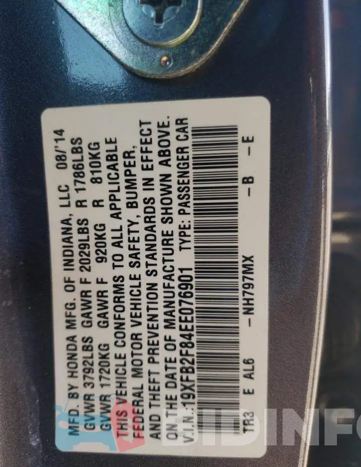 19XFB2F84EE076901 Photo# 12