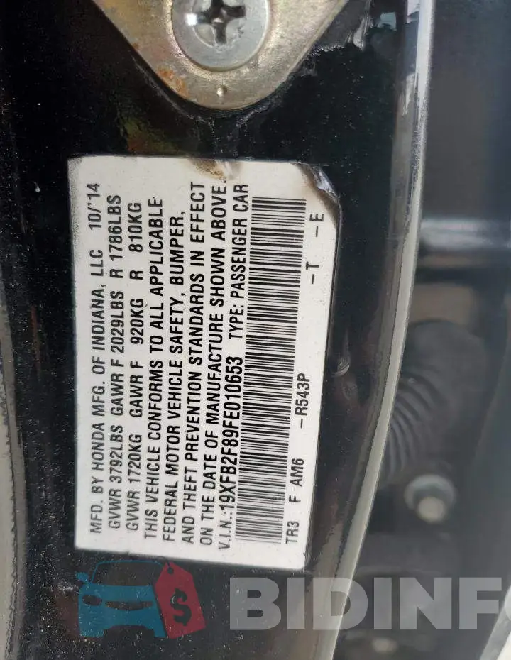 19XFB2F89FE010653 Photo# 12